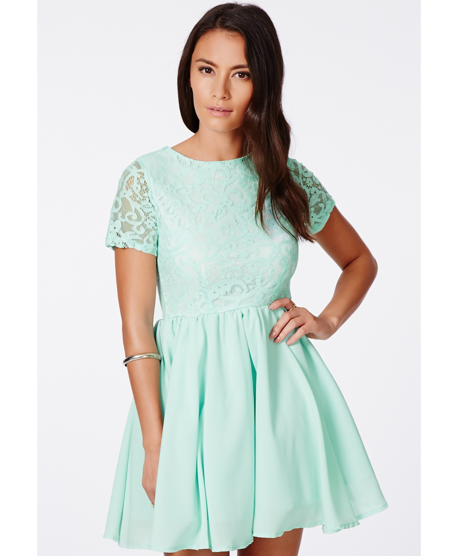 Missguided Sofitha Mint Lace Puffball Skater Dress in Green (mint) | Lyst