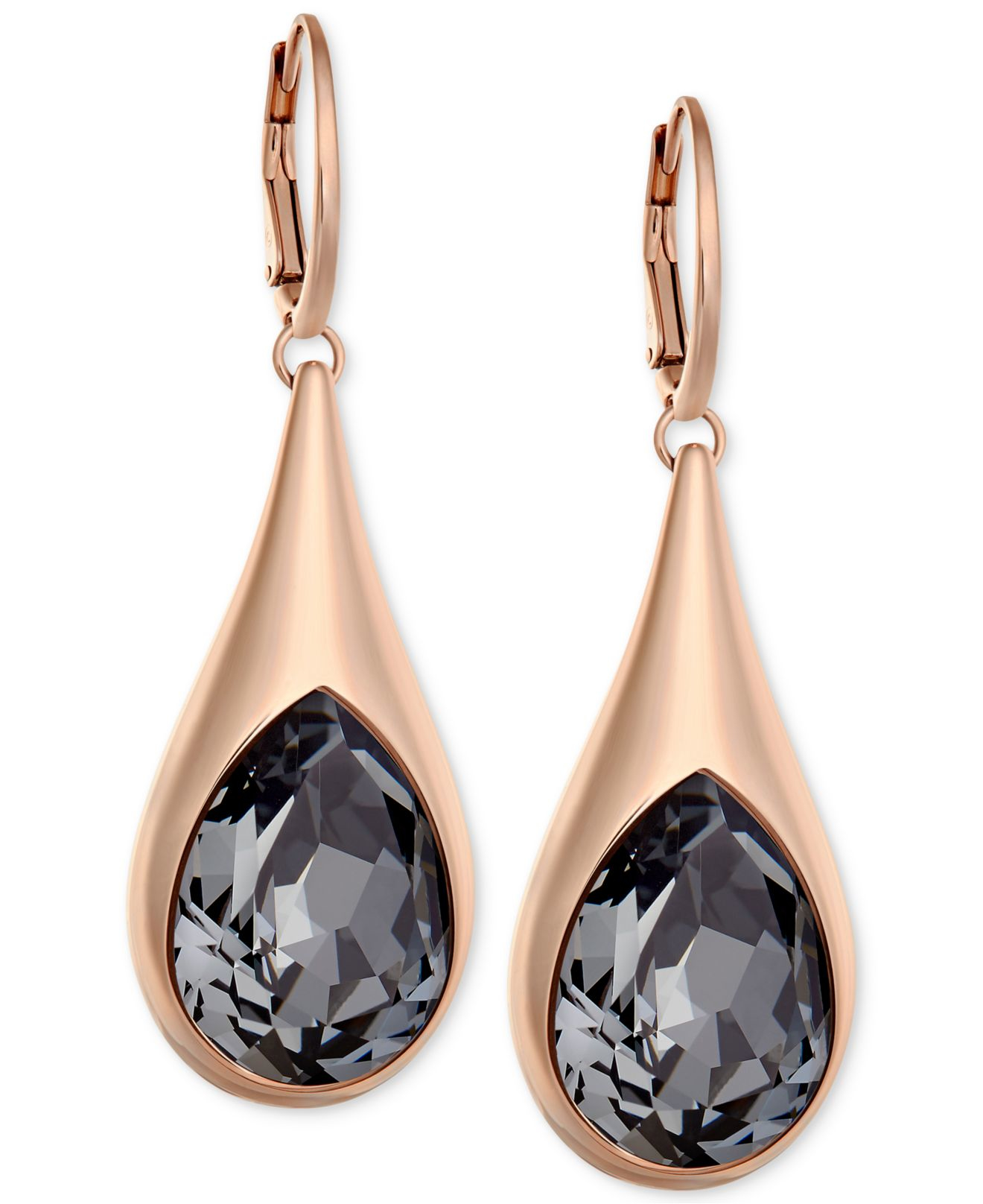 Lyst Swarovski Rose Gold Plated Black Crystal Drop Earrings In Pink Gallery