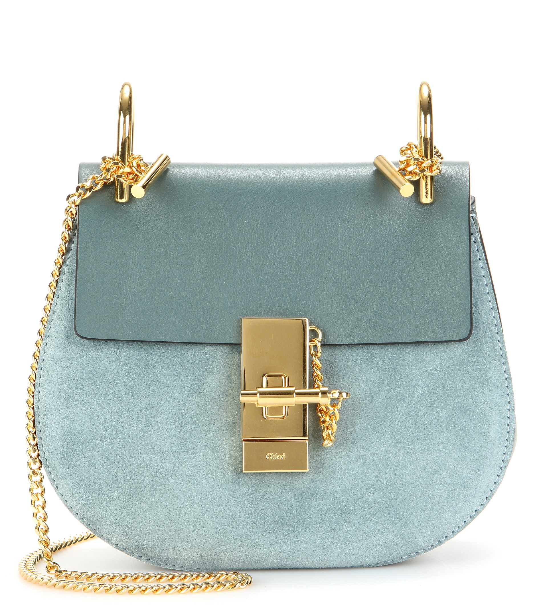 Chlo Drew Leather And Suede Shoulder Bag in Blue | Lyst
