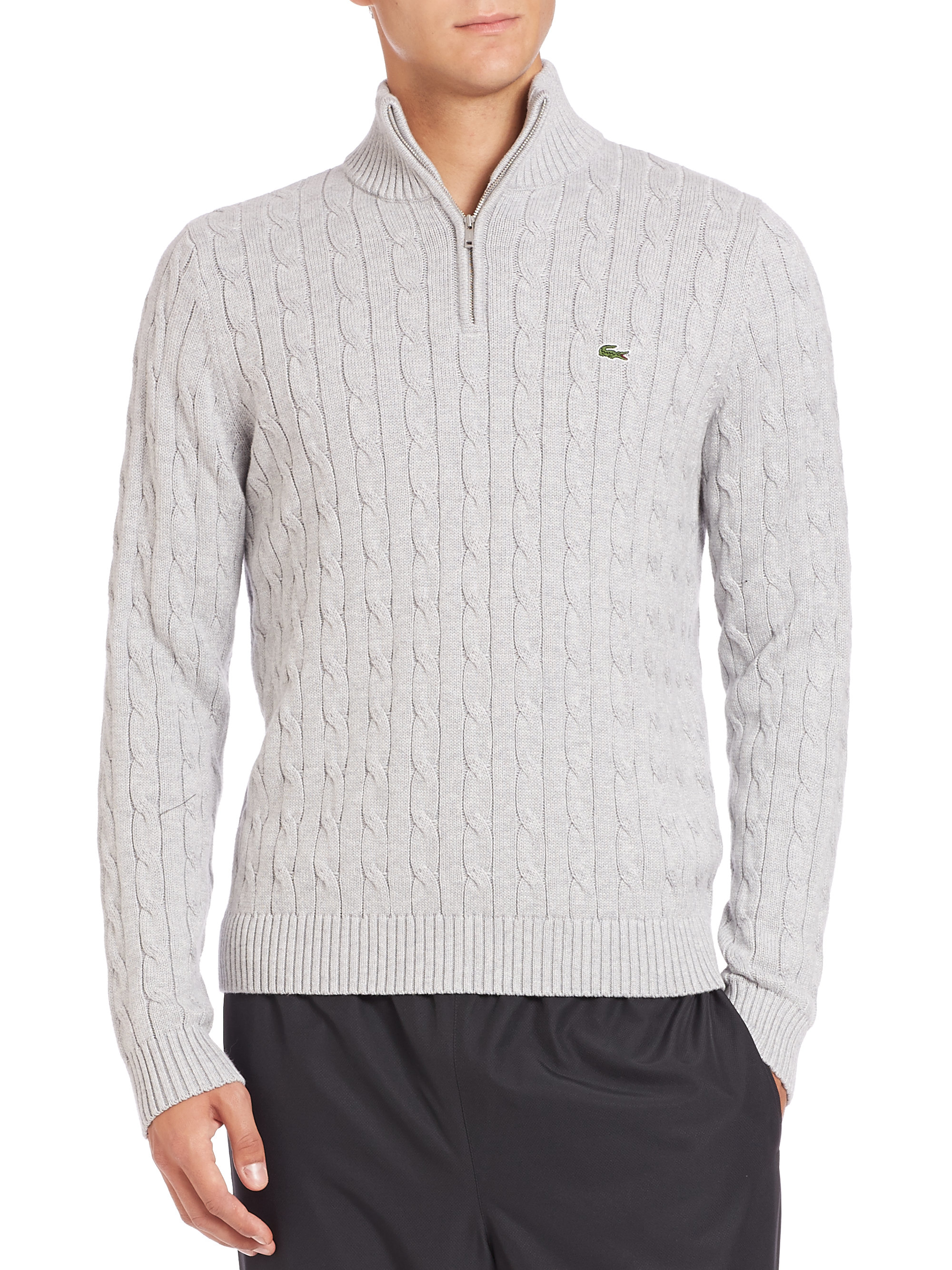 Lyst Lacoste Cotton Cable Knit Sweater In Gray For Men