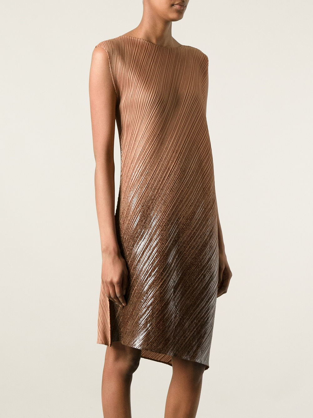 Lyst Pleats Please Issey Miyake Asymmetric Pleated Dress In Brown