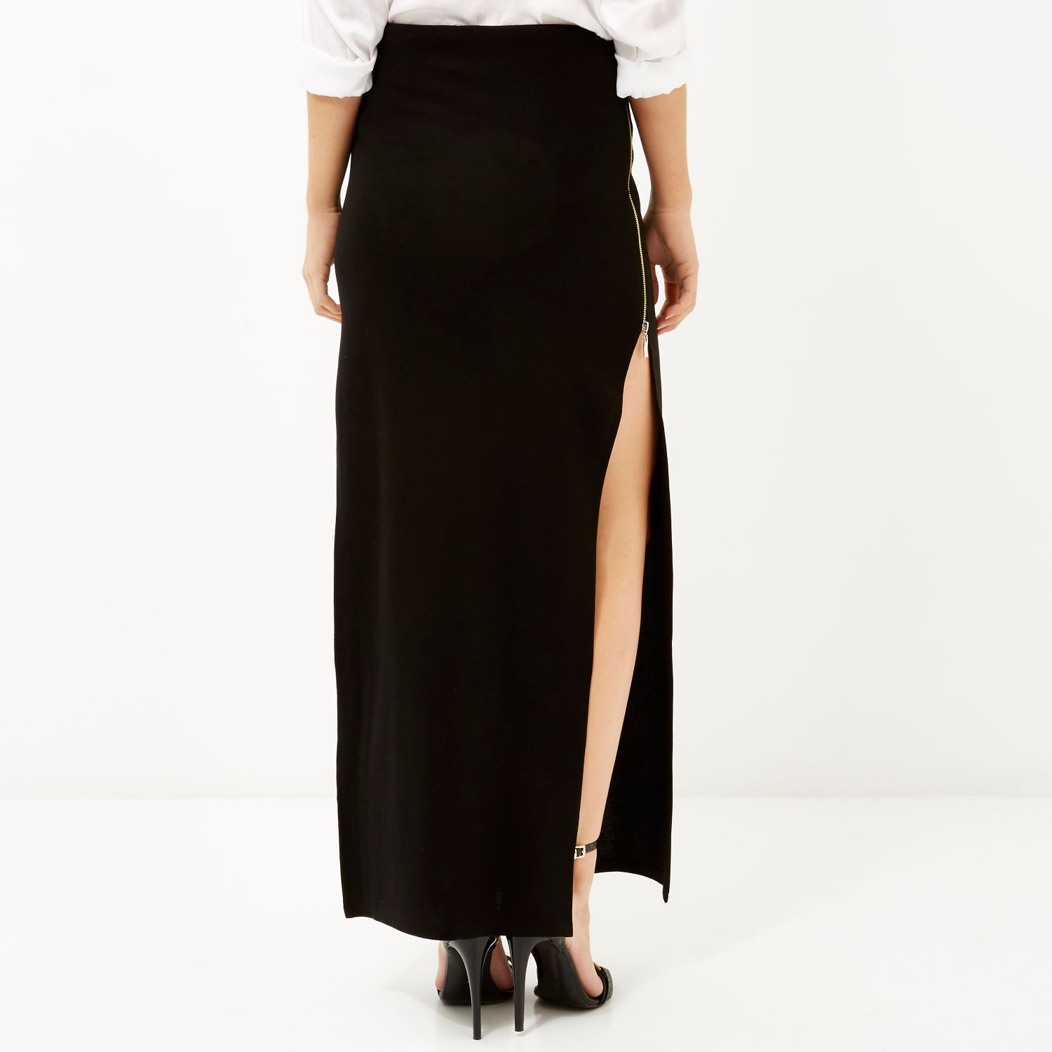 River island Black Side Split Maxi Skirt in Black Lyst
