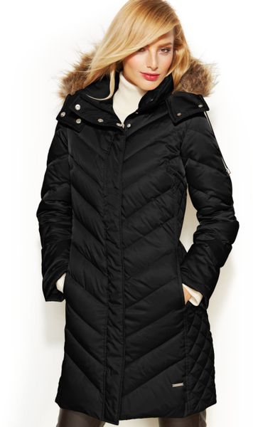 Kenneth Cole Reaction Hooded Faux-Fur-Trim Quilted Down Puffer Coat in ...
