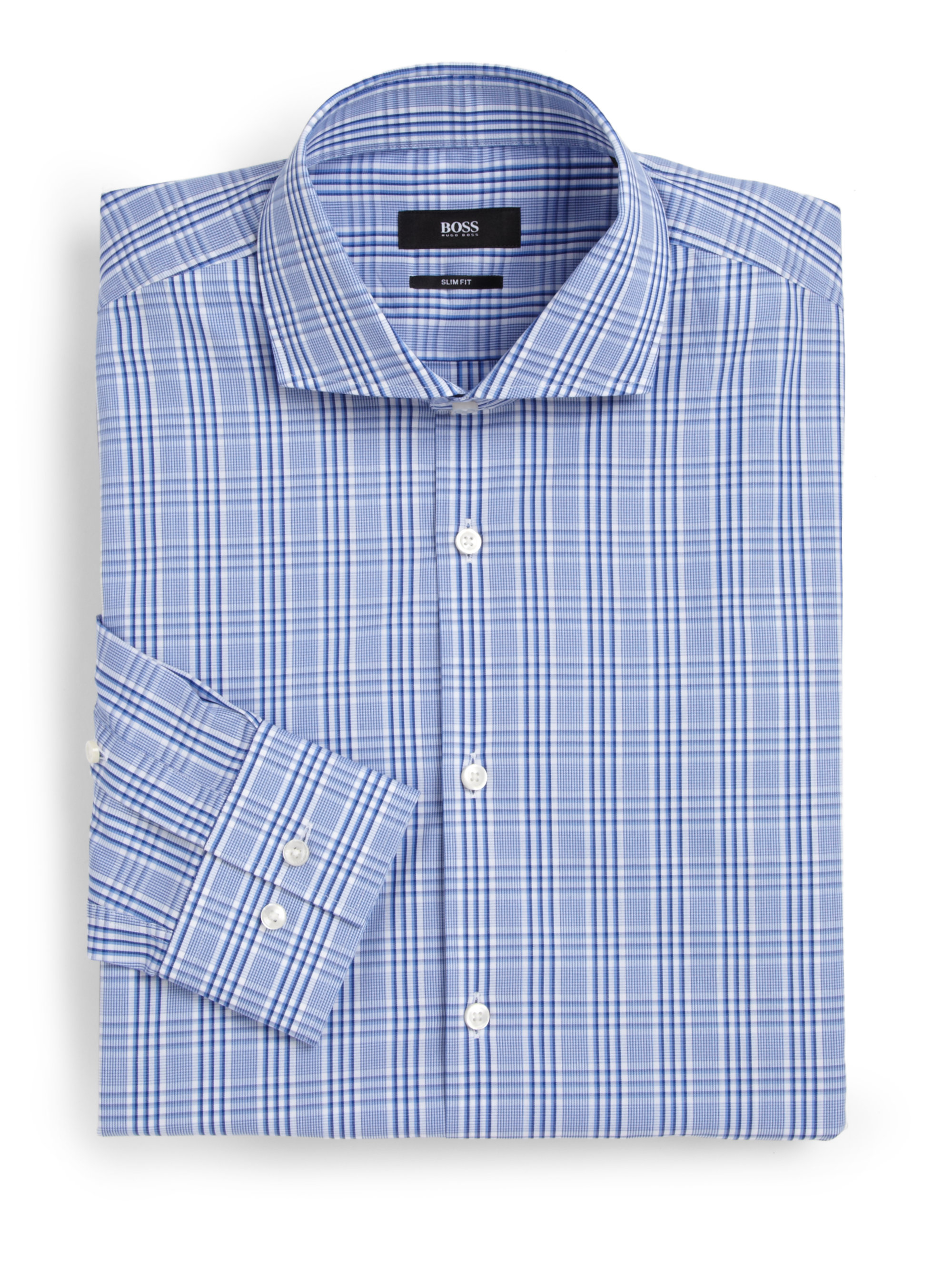 Boss By Hugo Boss Slim-Fit Glen Plaid Dress Shirt in Blue for Men | Lyst