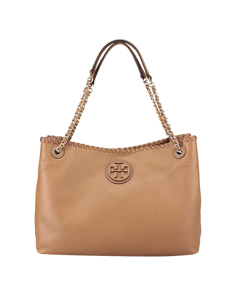 Tory burch Leathered Marion Slouchy Tote Handbag in Brown (Neutrals) | Lyst