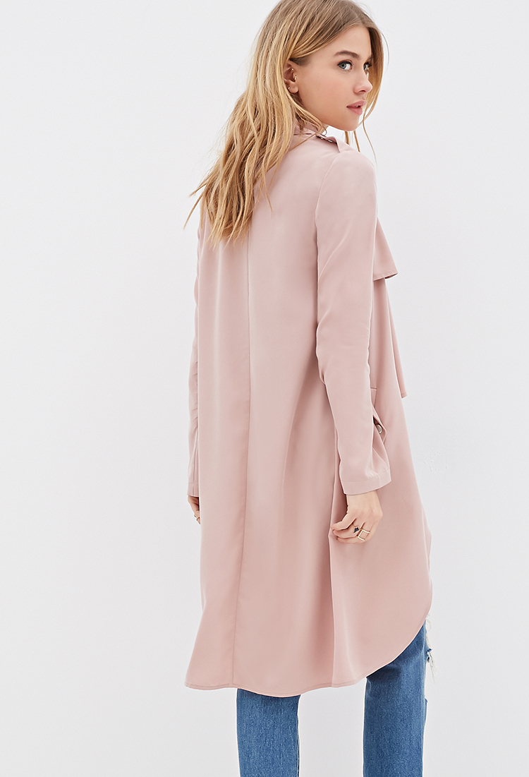 Forever 21 Longline Draped Open-front Jacket in Pink | Lyst