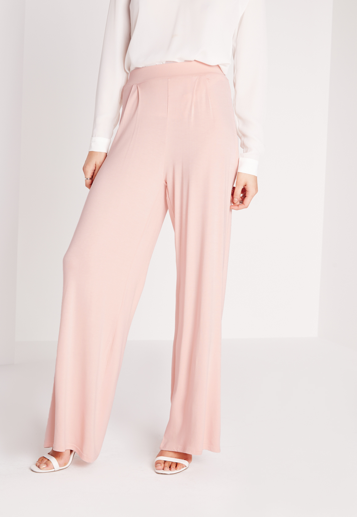 Missguided Jersey Wide Leg Trousers Blush in Pink - Lyst