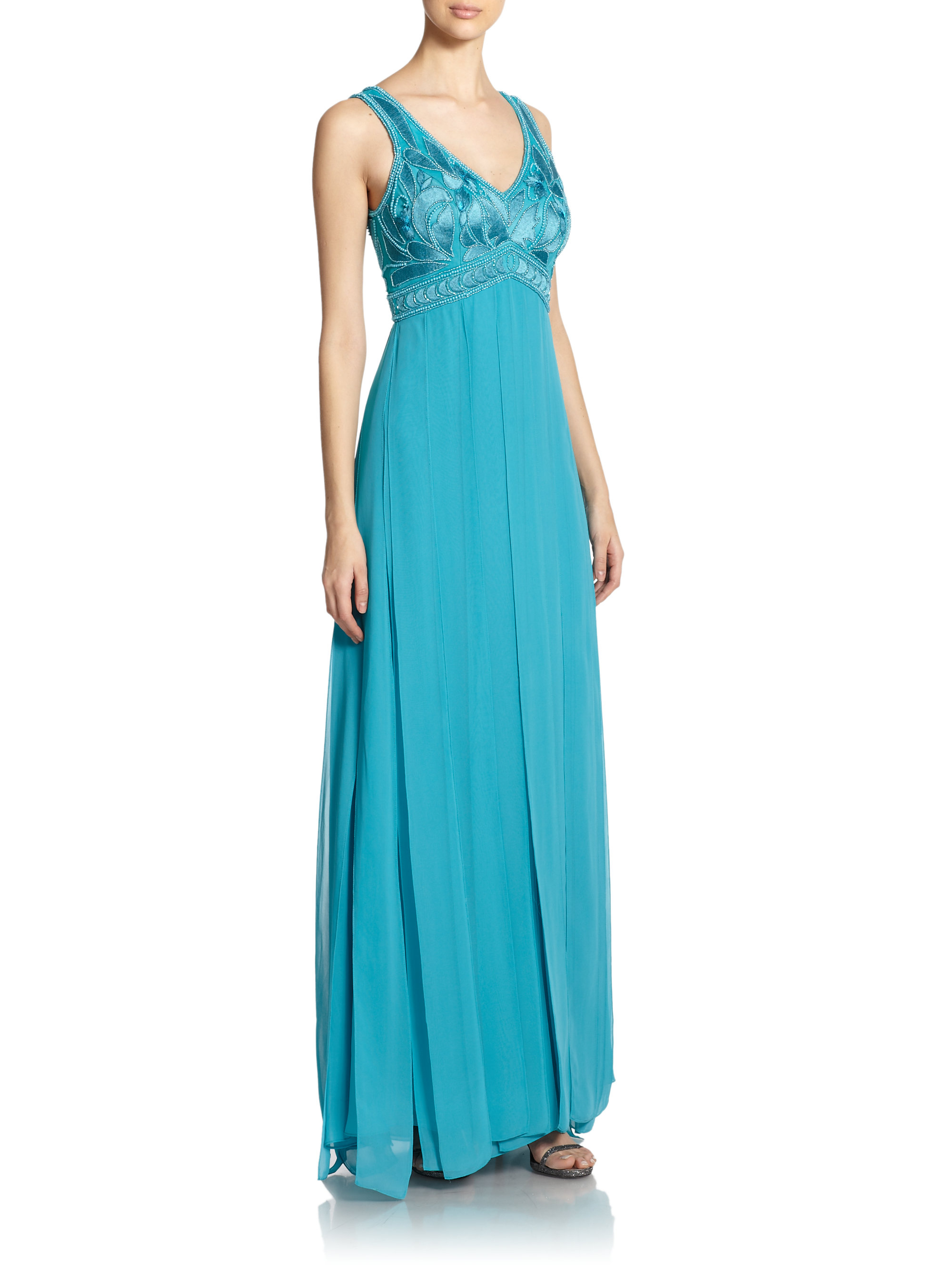 Lyst Sue Wong Embellished Empire Panel Gown in Blue
