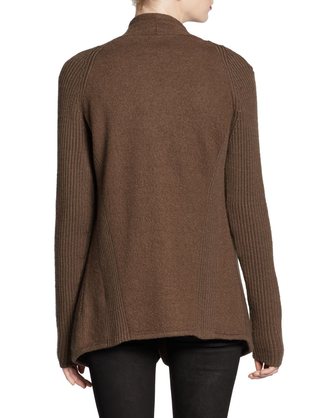 Vince Boiled Felted Wool Sweater Coat in Brown | Lyst