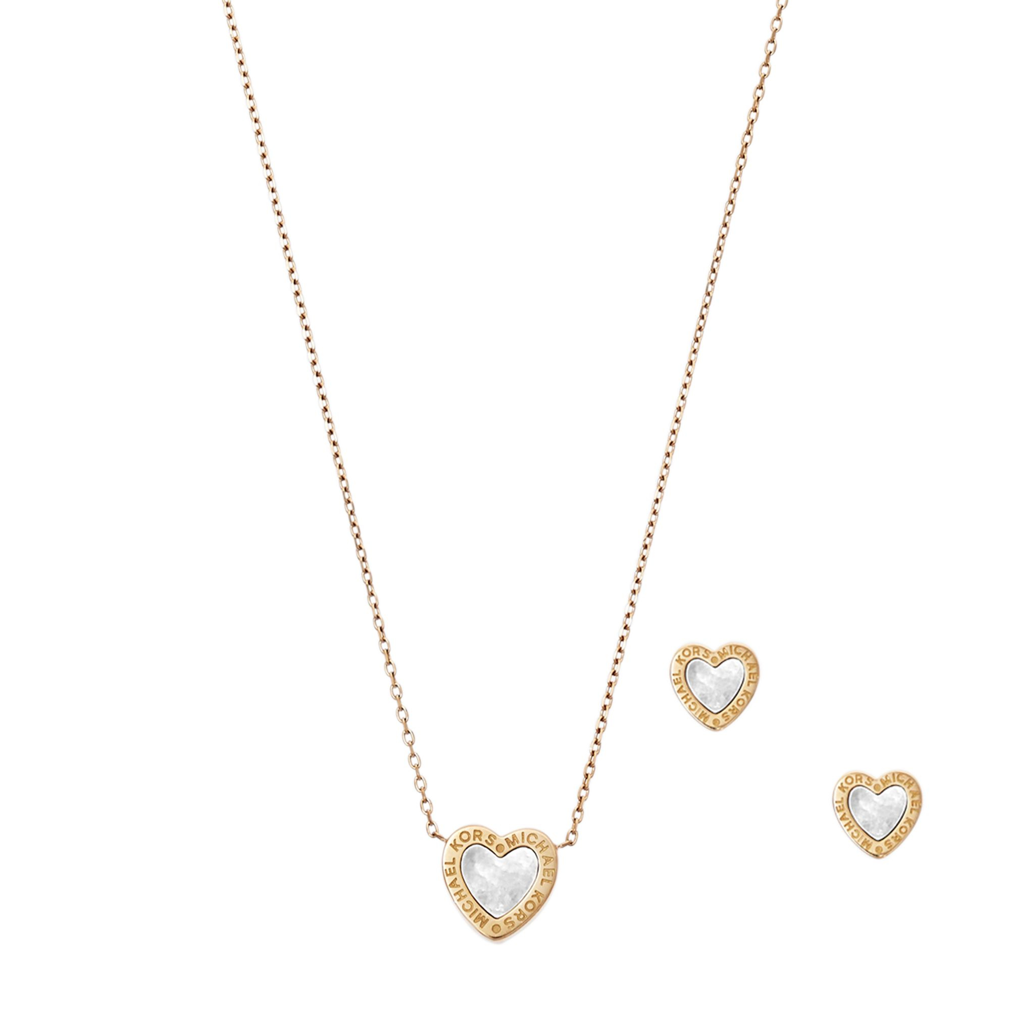 Lyst Michael Kors Gold Tone Heart Necklace And Earrings Set In Gallery Women S Michael Kors Charm Pendant