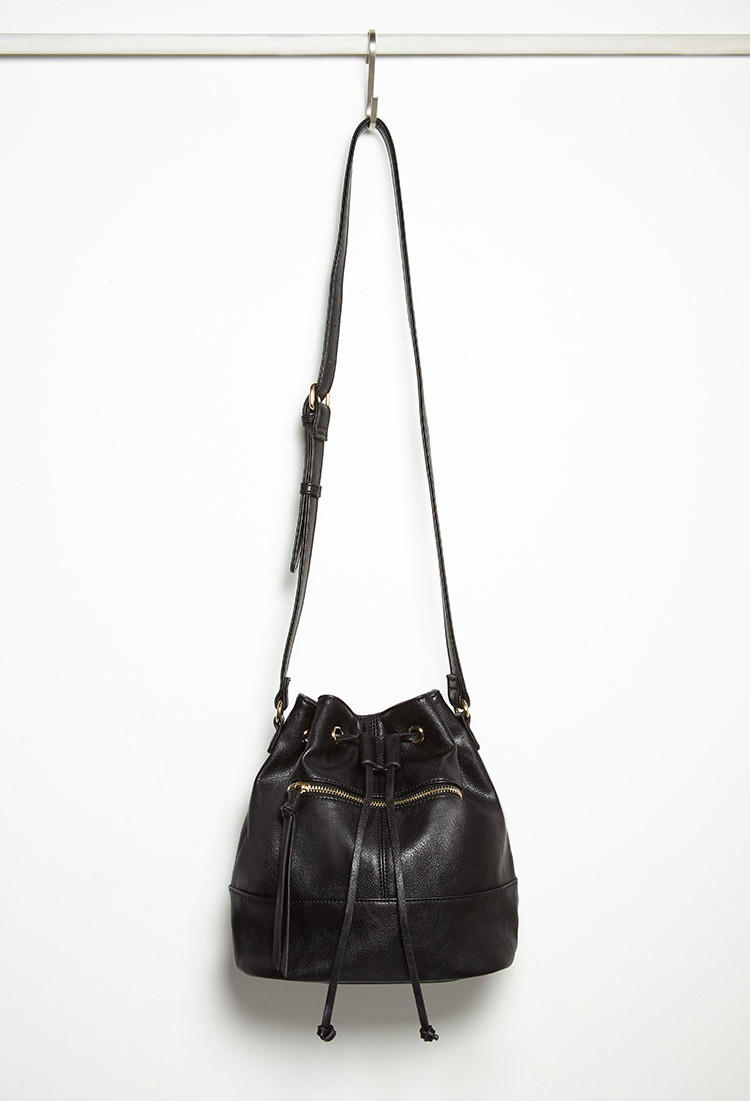 Lyst - Forever 21 Faux Leather Bucket Bag in Black