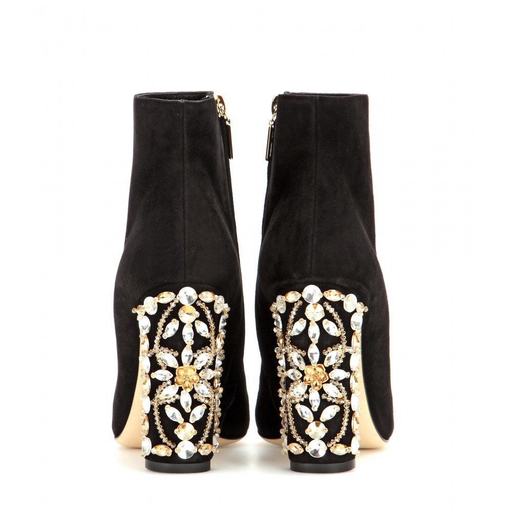 Dolce And Gabbana Suede Ankle Boots With Crystal Embellished Heel In Black Lyst