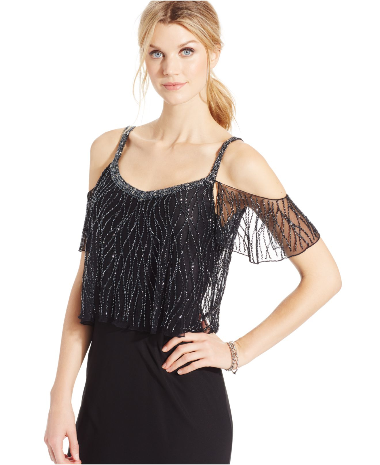 Lyst - J Kara Beaded Popover Gown in Black