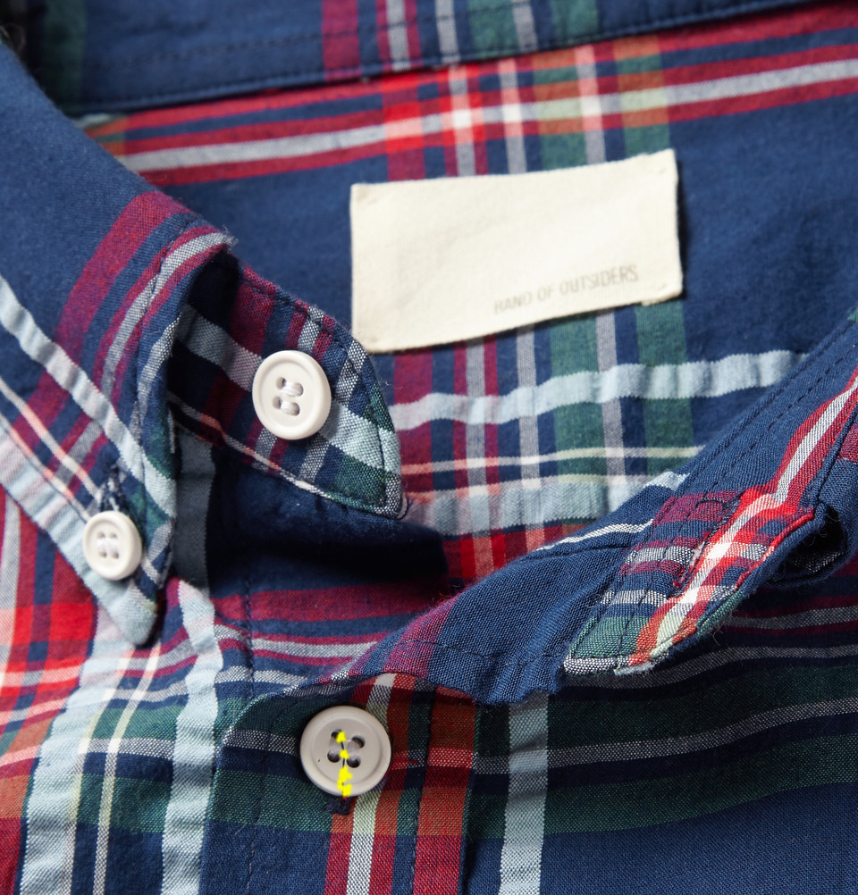 Band of outsiders Madras-Check Seersucker Cotton Shirt in Blue for Men ...