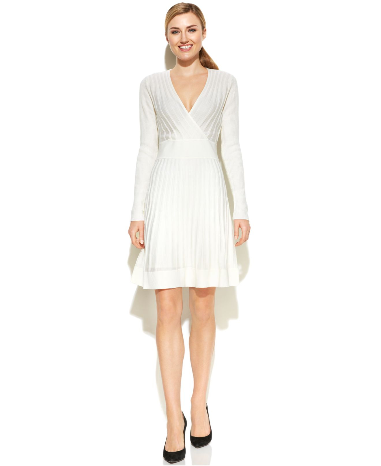 Calvin klein white long sleeve sheath dress work definition