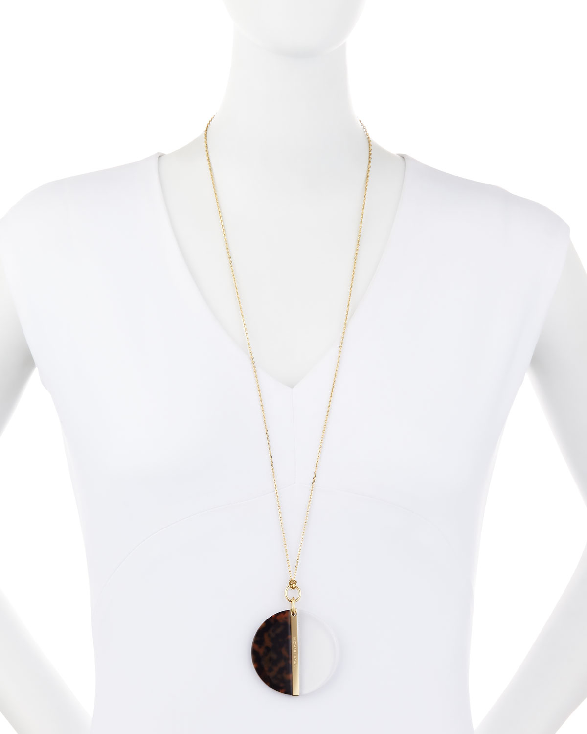 michael kors goldtortoise long tortoiseshell disc pendant necklace gold product 0 065387860 normal