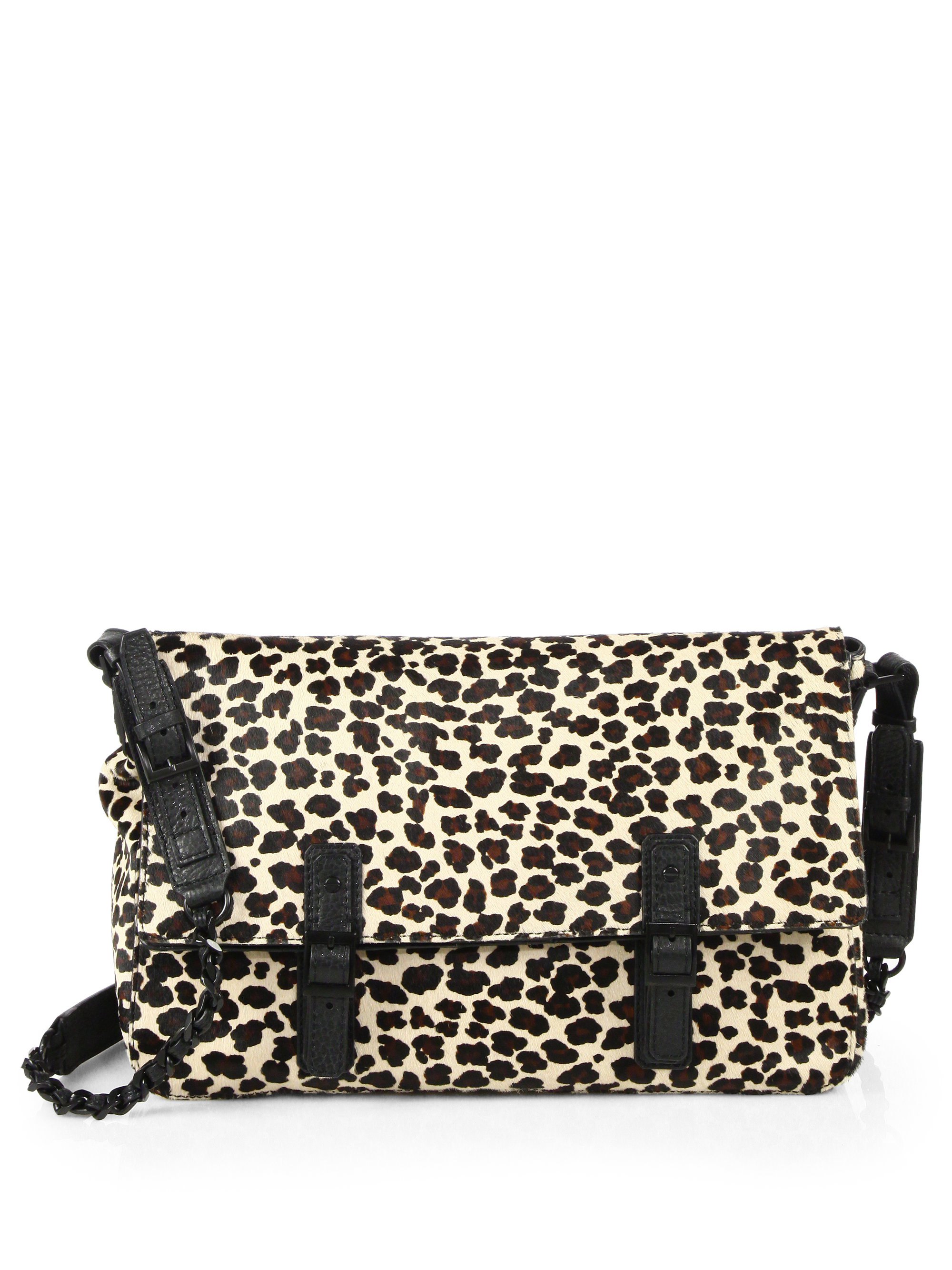 Lyst Alice + Olivia LeopardPrint Calf Hair Scarlet Messenger Bag