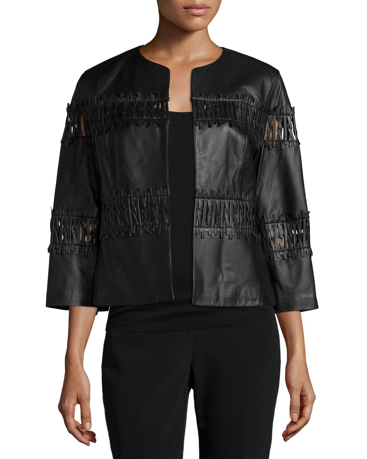 Lyst Lafayette 148 New York Paz Cropped Leather Jacket In Black Gallery