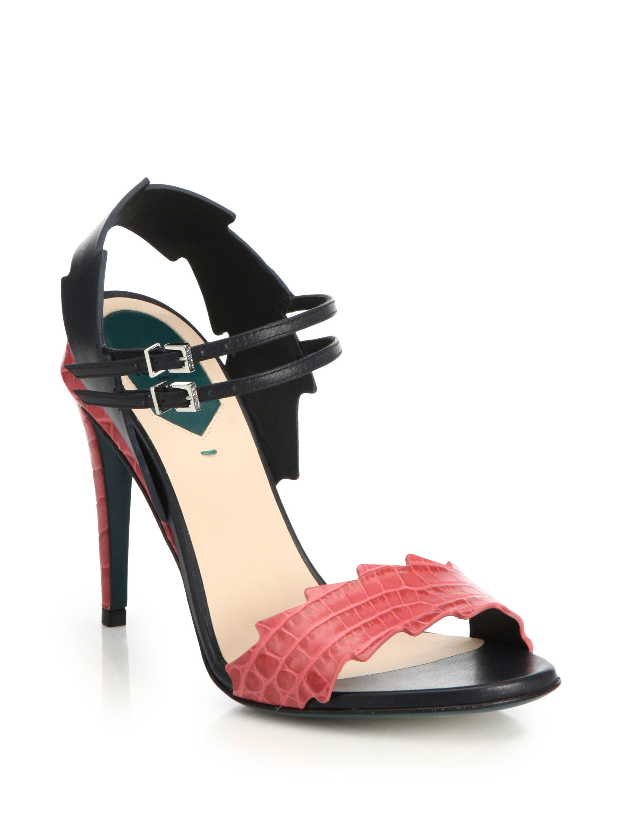 Lyst - Fendi Zig-zag Leather & Croc-embossed Leather Sandals in Pink