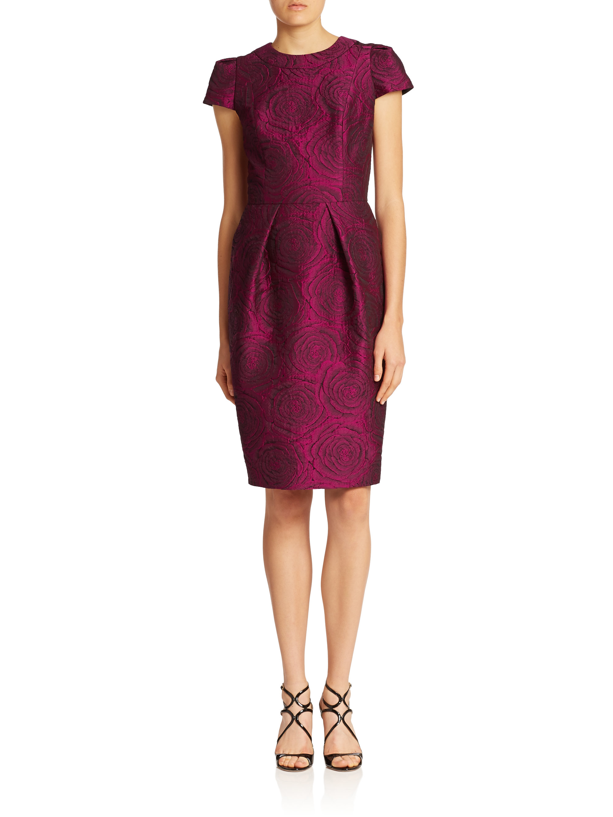 Lyst - Carmen Marc Valvo Bell-sleeved Brocade Cocktail Dress in Purple