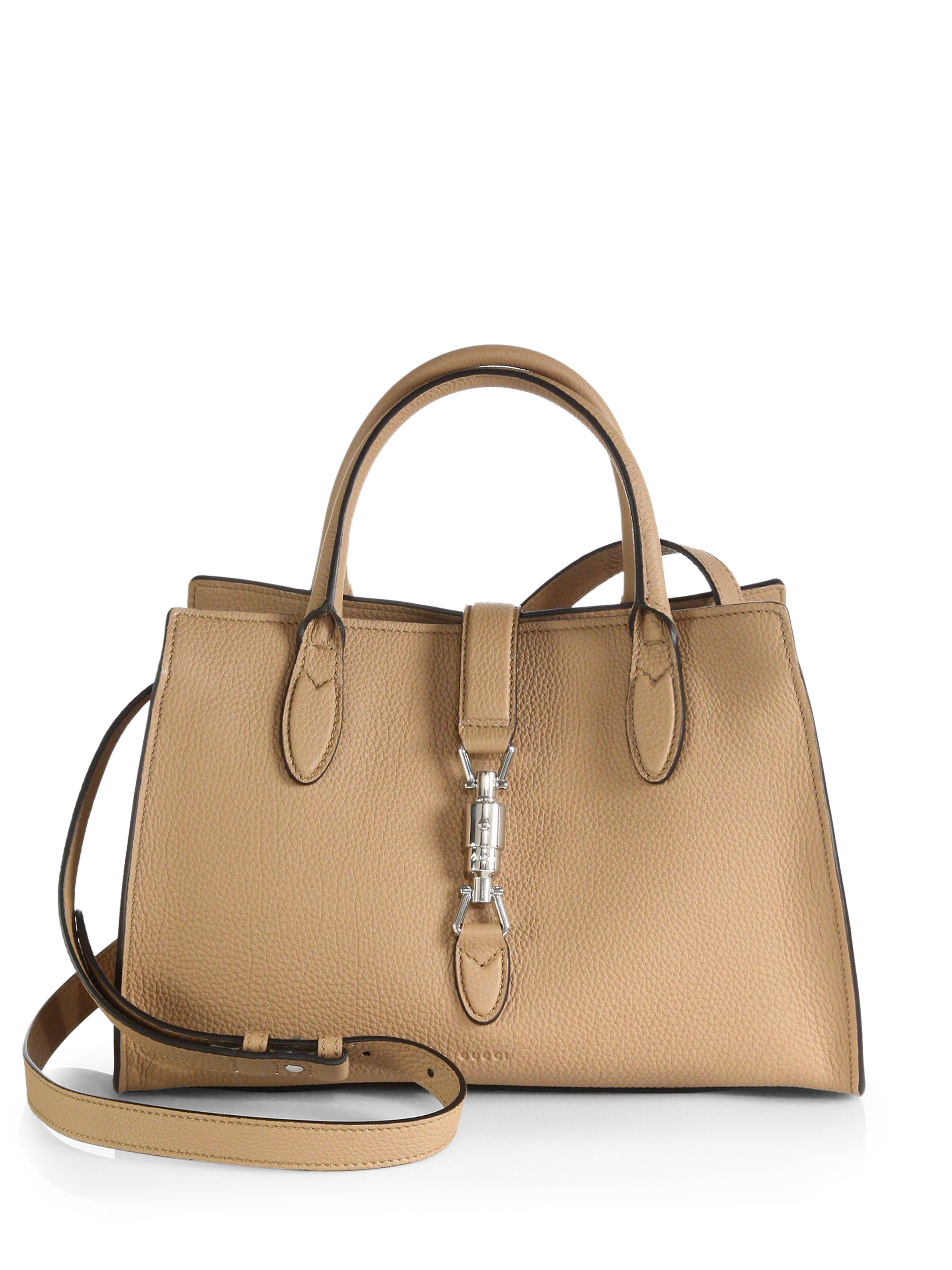 Gucci Jackie Soft Leather Top Handle Bag in Natural | Lyst