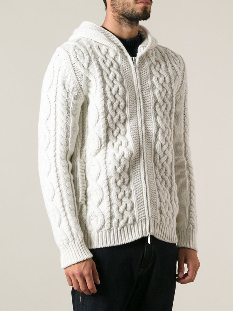 Drumohr Zipped Cable Knit Cardigan in White for Men | Lyst