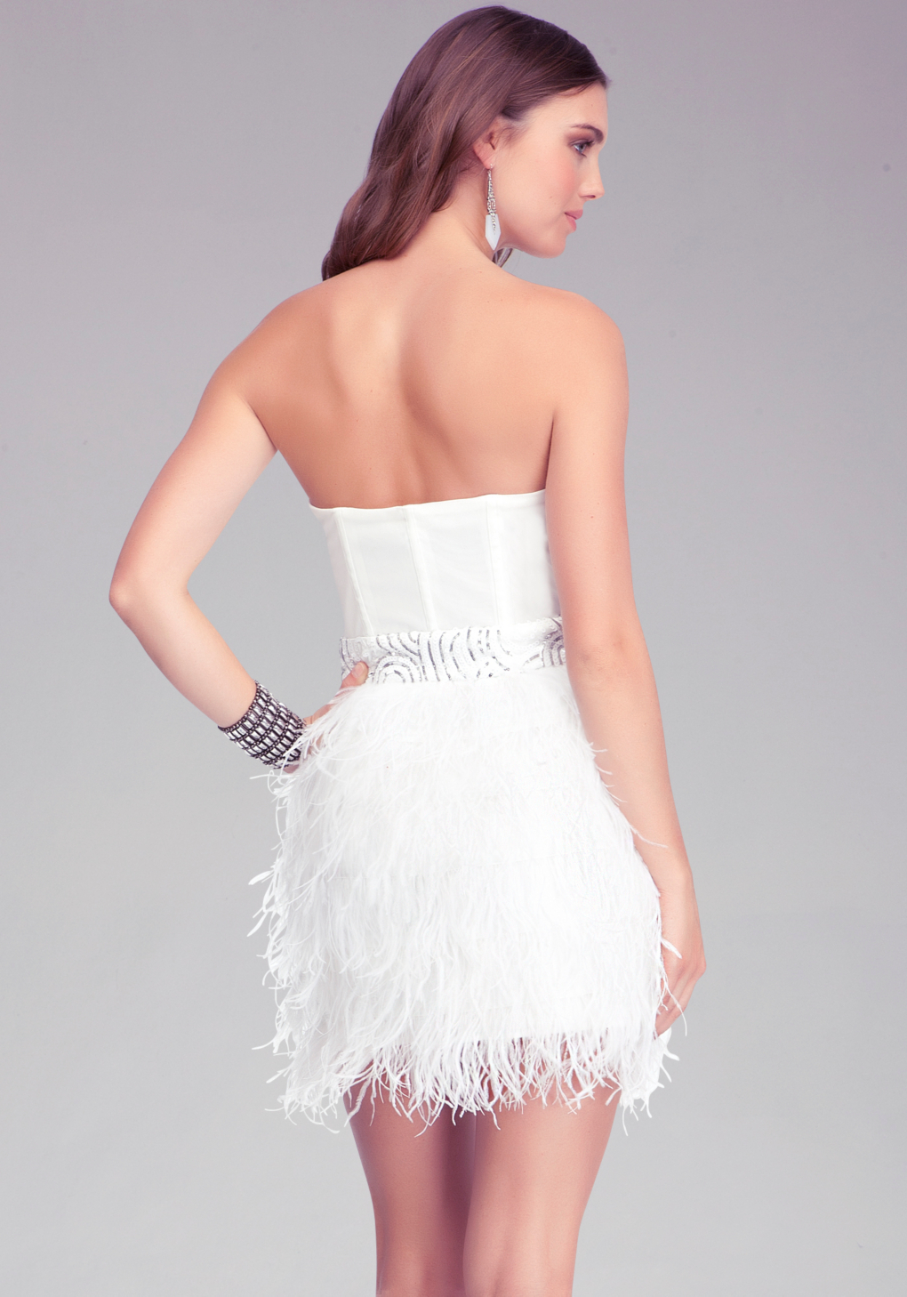 fawn white feather skirt bodycon dress