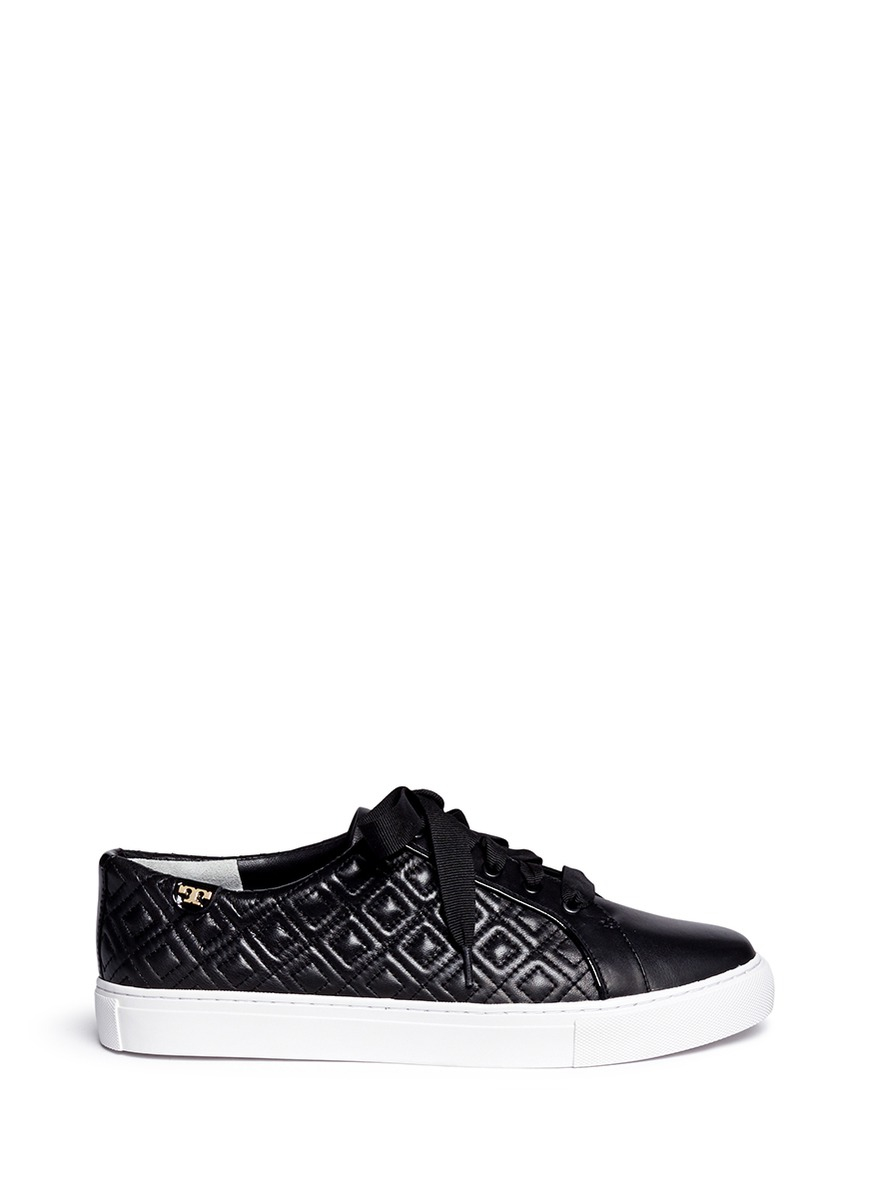 Tory burch 'marion' Quilted Leather Sneakers in Black | Lyst