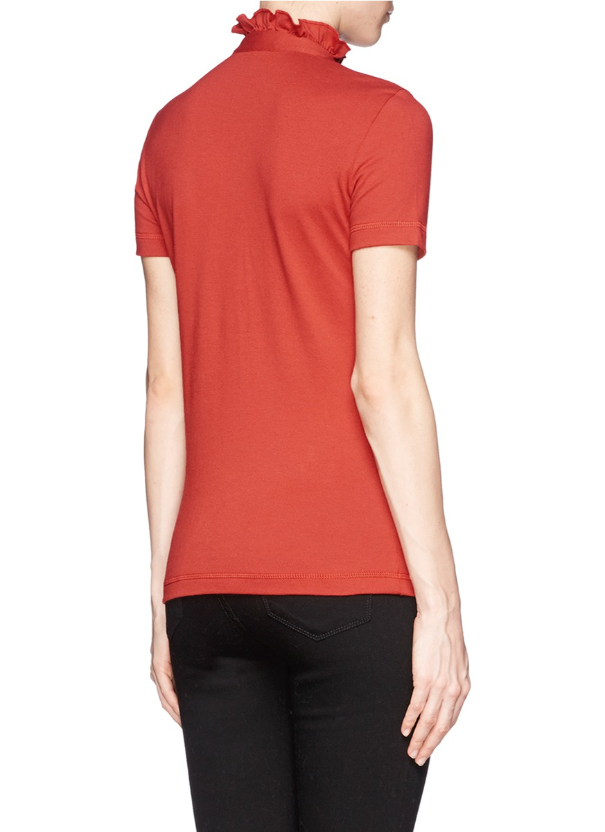 Lyst - Tory Burch 'lidia' Ruffle Polo T-shirt in Red