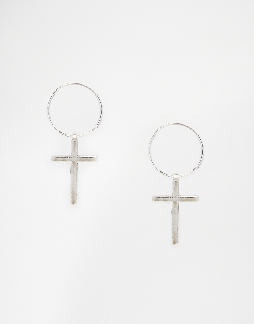 Lyst Asos Cross Charm Hoop Earrings In Metallic Gallery Women S Cross Earrings