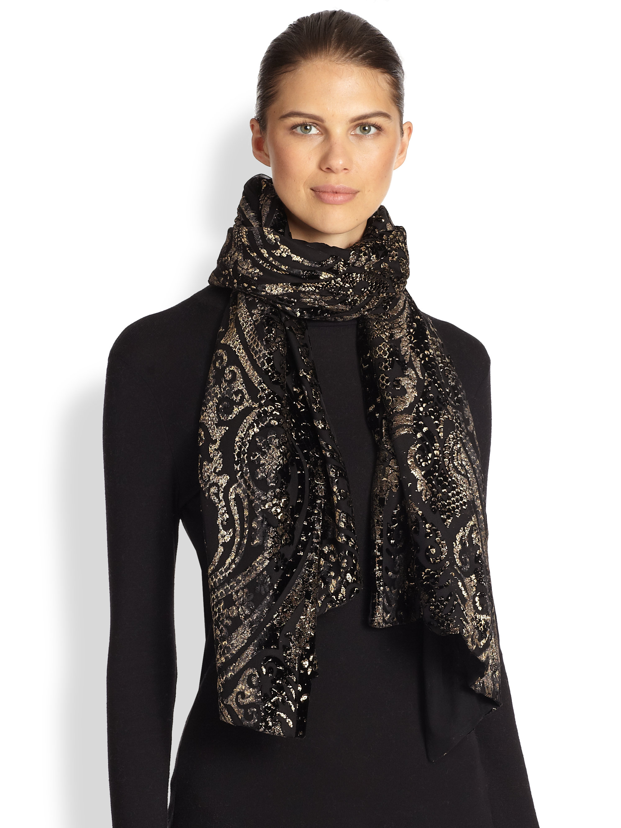 Roberto Cavalli Python-print Silk & Velvet Devore Scarf In Black 