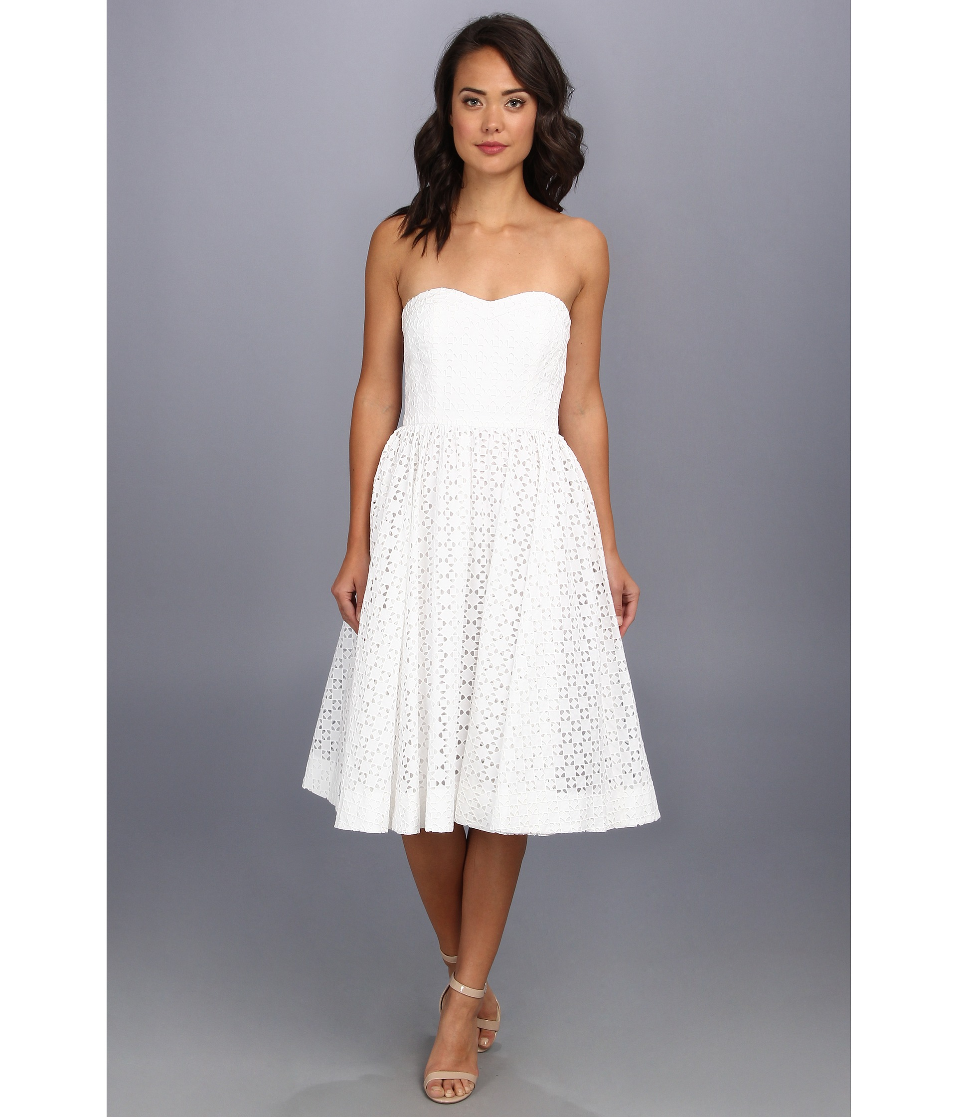 Lyst - Donna Morgan Strapless Eyelet Tea Length Dress in White