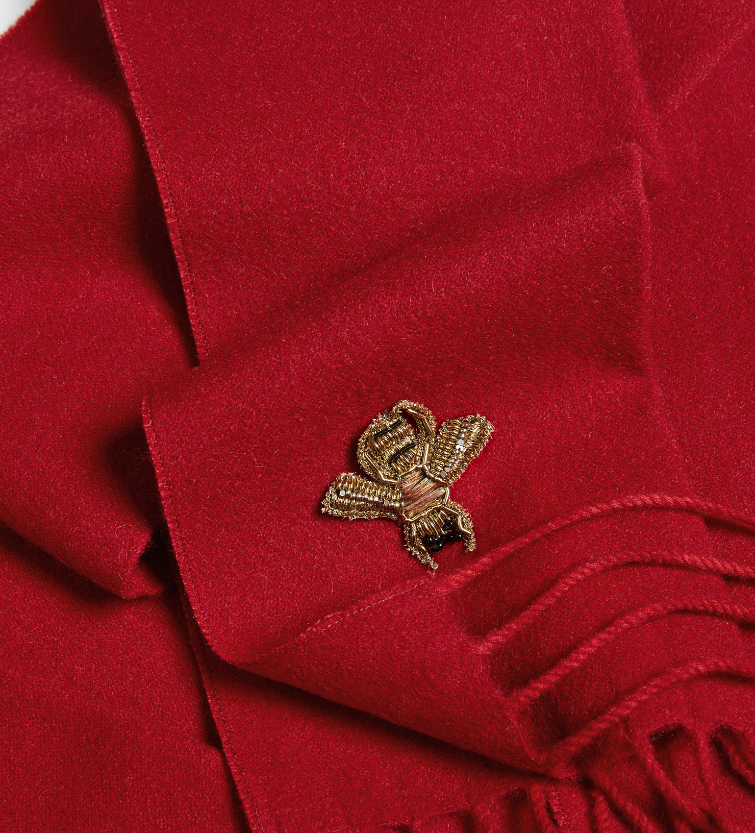 Gucci Bee Embroidered Cashmere Wool Scarf in Red  Lyst