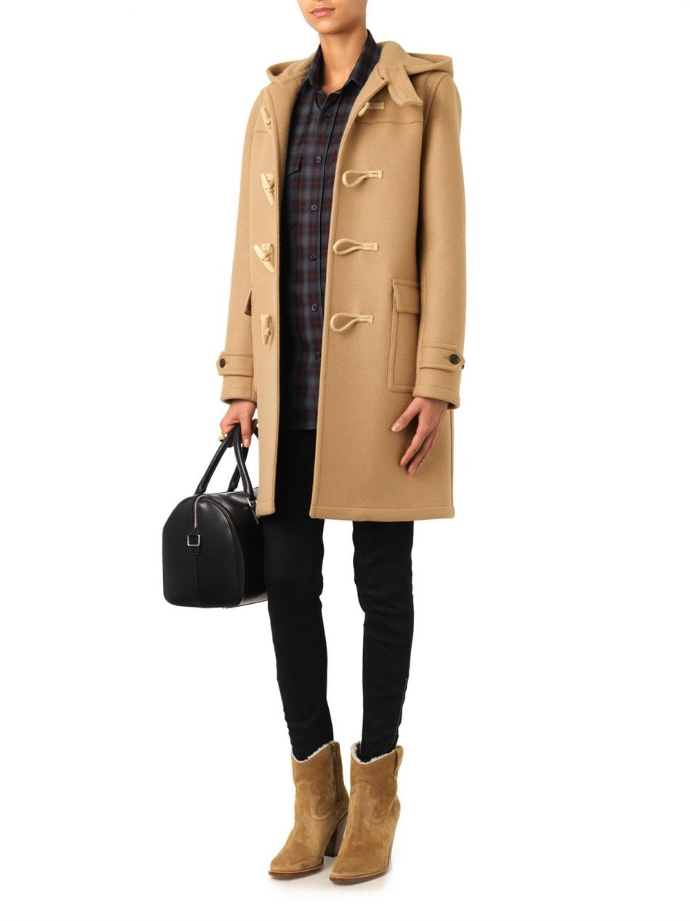 Saint Laurent Hooded Duffle Coat In Natural Lyst