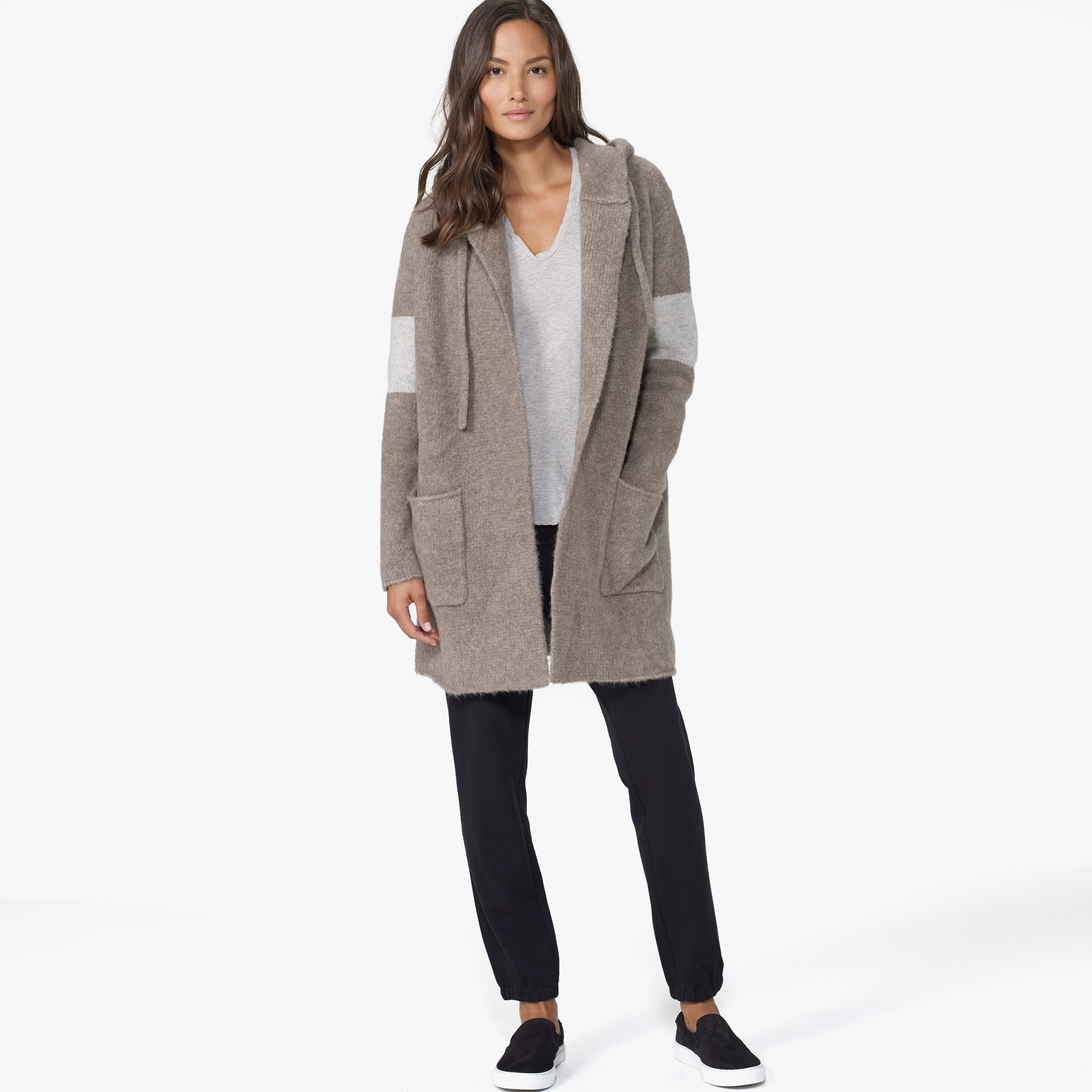 James perse Hooded Sweater Coat in Brown | Lyst