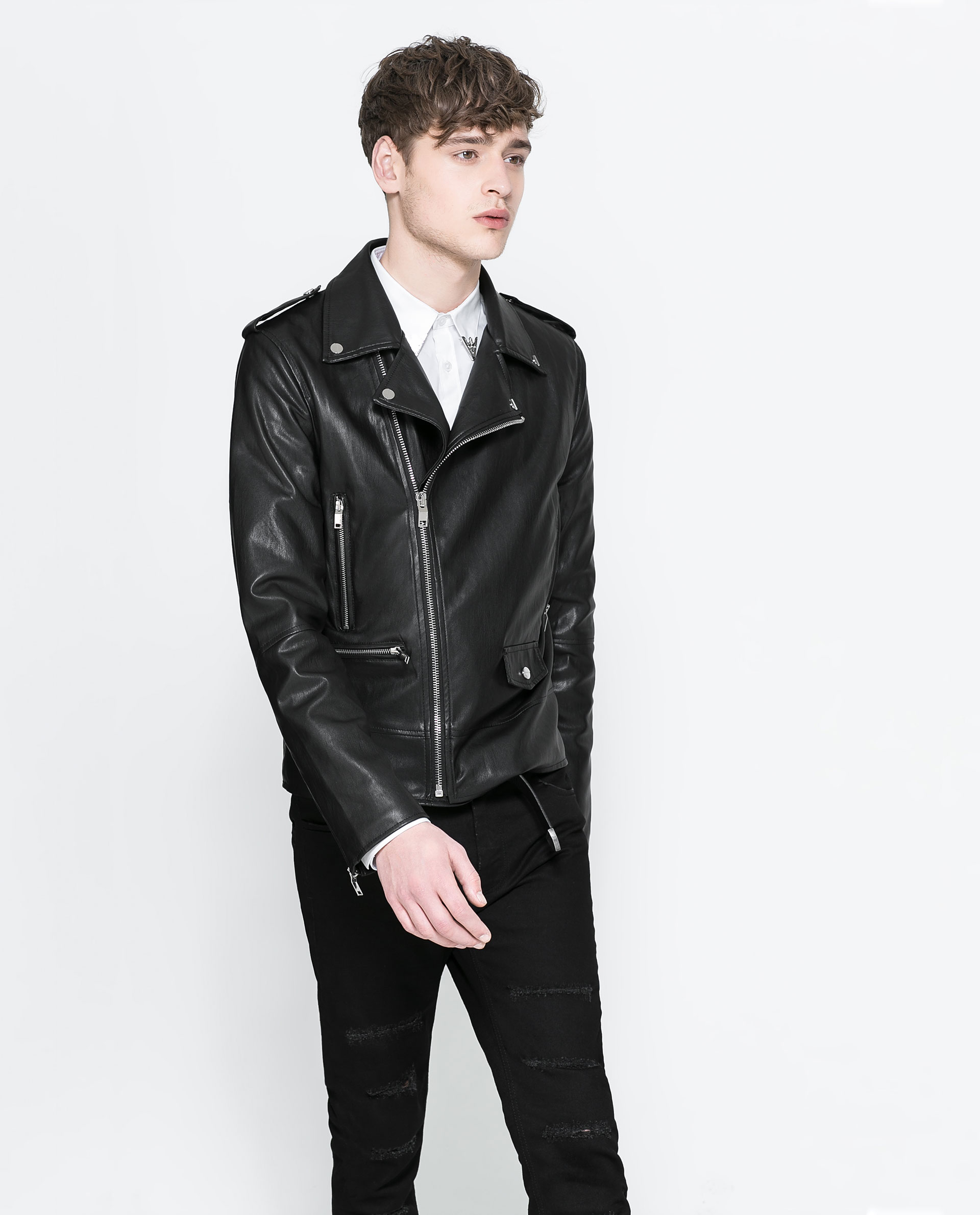 black faux leather jacket zara