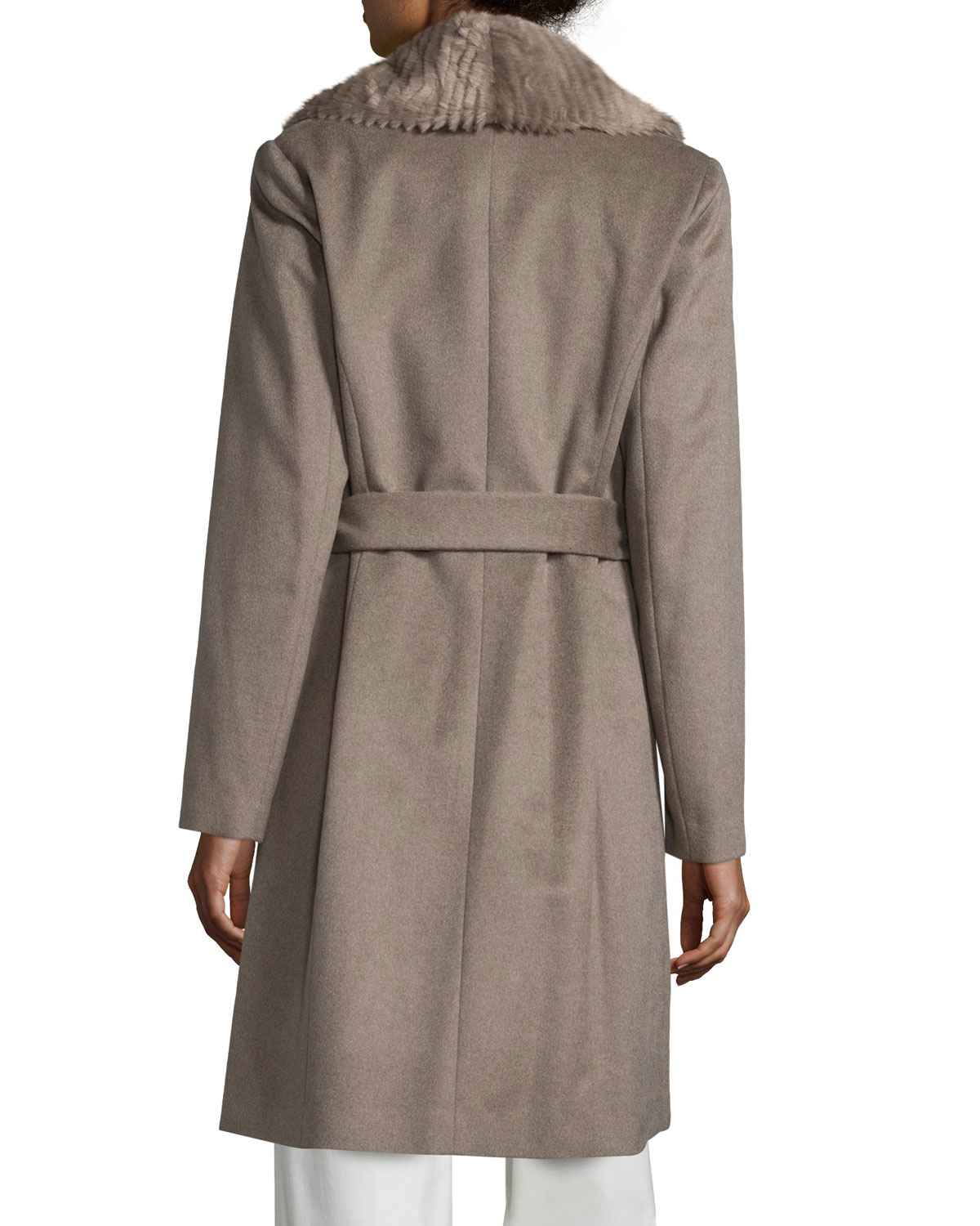 Ellen Tracy Belted Tie Waist Poncho In Black Lyst Fleurette Genuine Fox Fur Trim Hooded Wrap Coat For Women