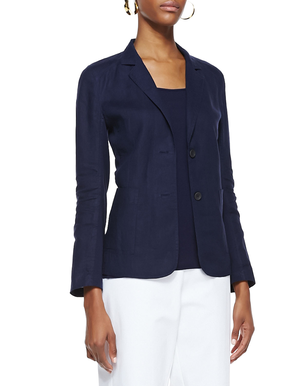 Lyst - Eileen Fisher Handkerchief Linen 2-Button Jacket in Blue