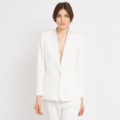 Maje Fun Lapelless Blazer in White | Lyst