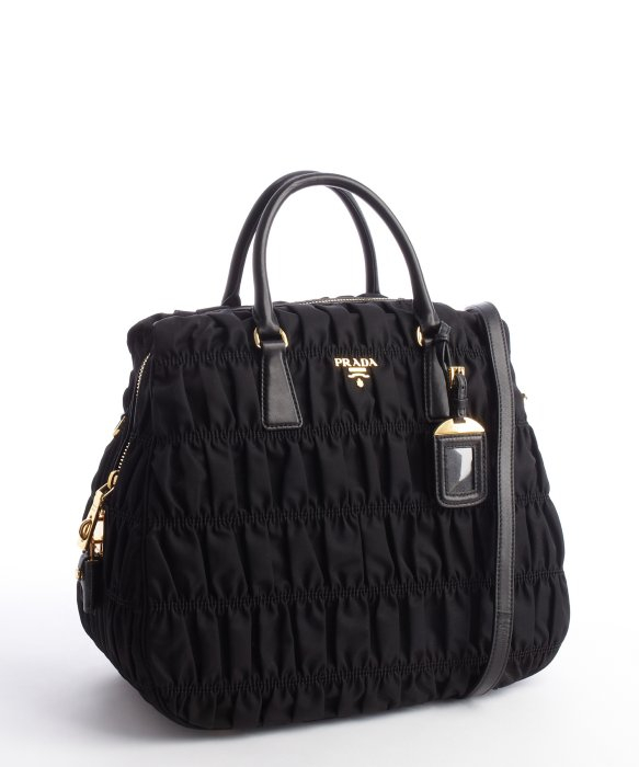 Prada Black Quilted Nylon Convertible Leather Top Handle Bag in ...