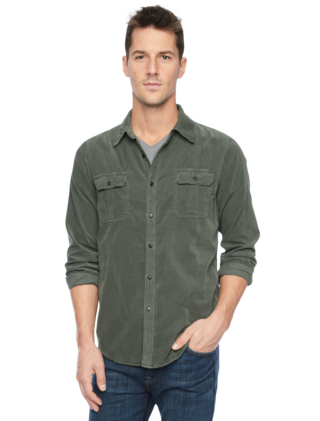 Splendid Long Sleeve Corduroy Shirt in Green for Men (Olive) | Lyst