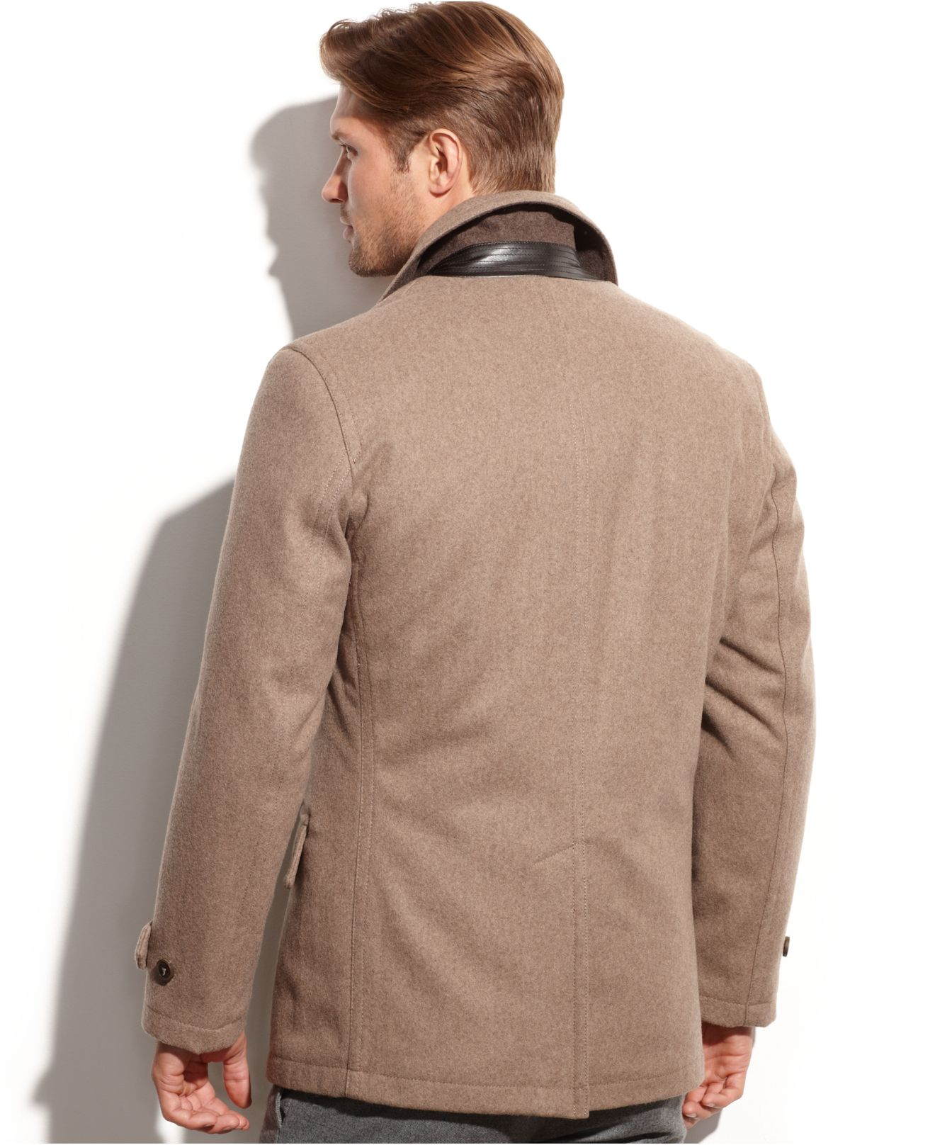 Mens Brown Leather Pea Coat Tradingbasis Cropped Faux Leather Er Jacket