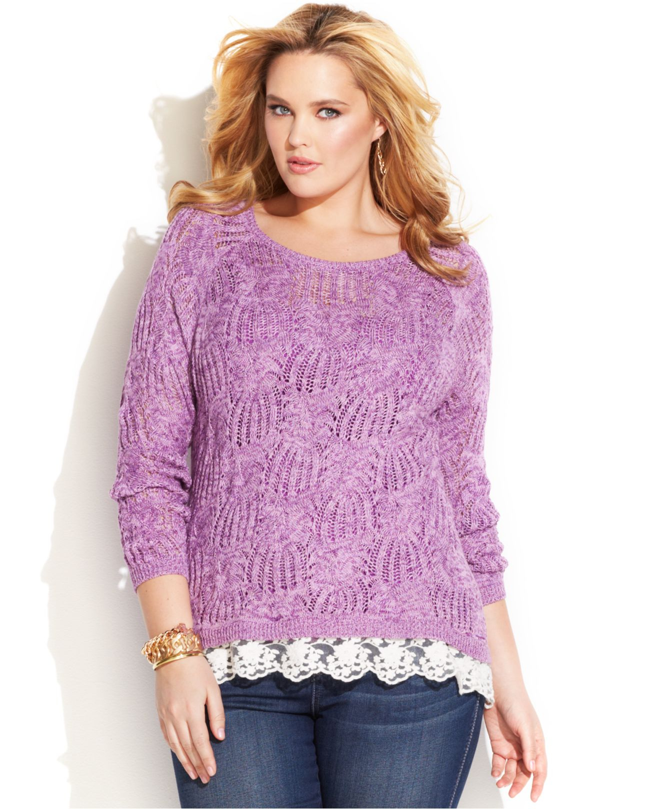 Lyst Inc International Concepts Plus Size LaceTrim Crochet Sweater