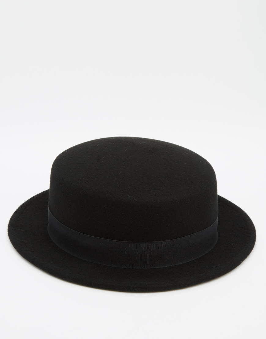 Asos Flat Top Hat With Narrow Brim in Black for Men Lyst