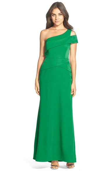 bcbg green one shoulder dress