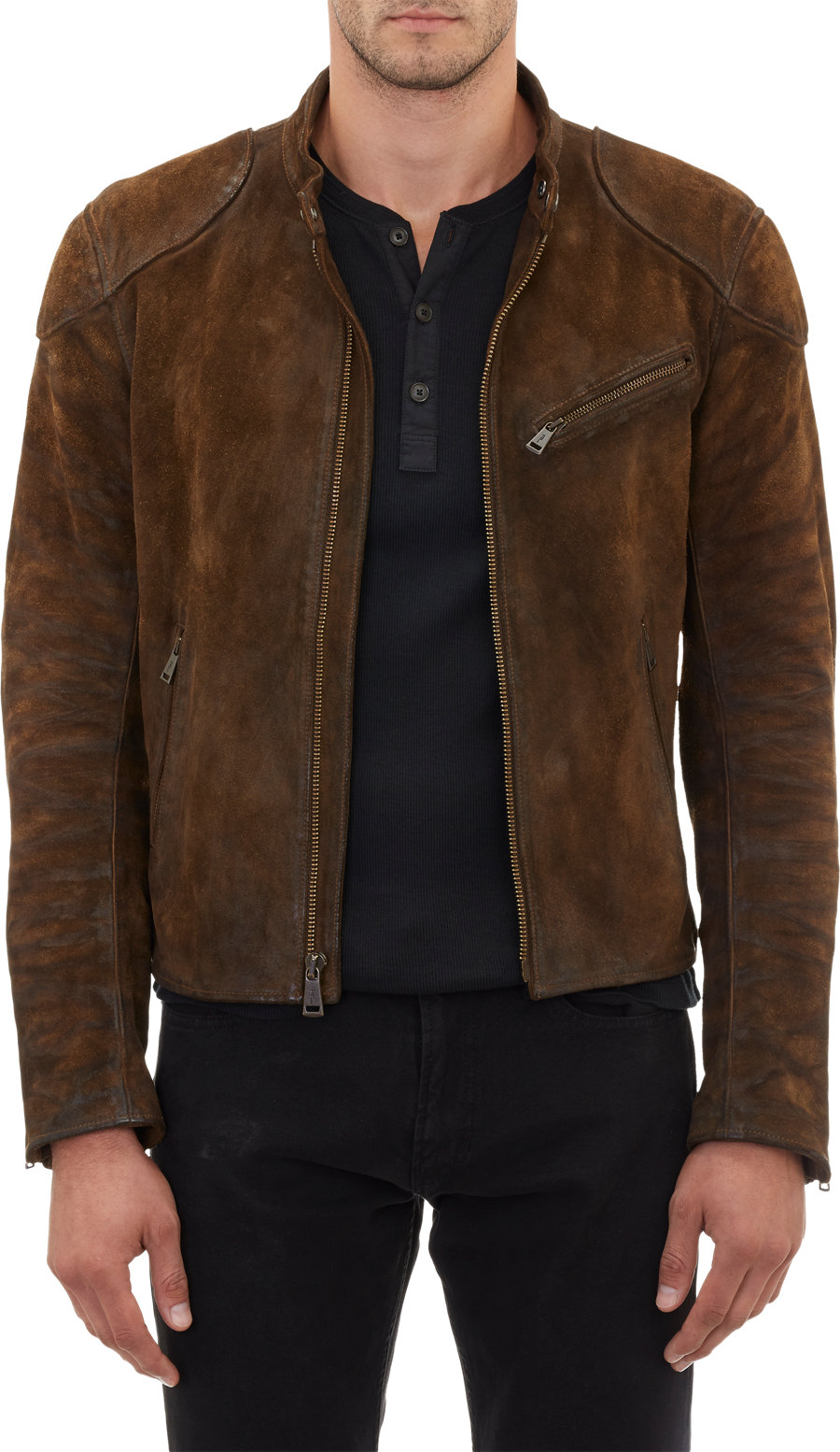 Ralph lauren black label Burnished Suede Café Racer Jacket in Brown for ...