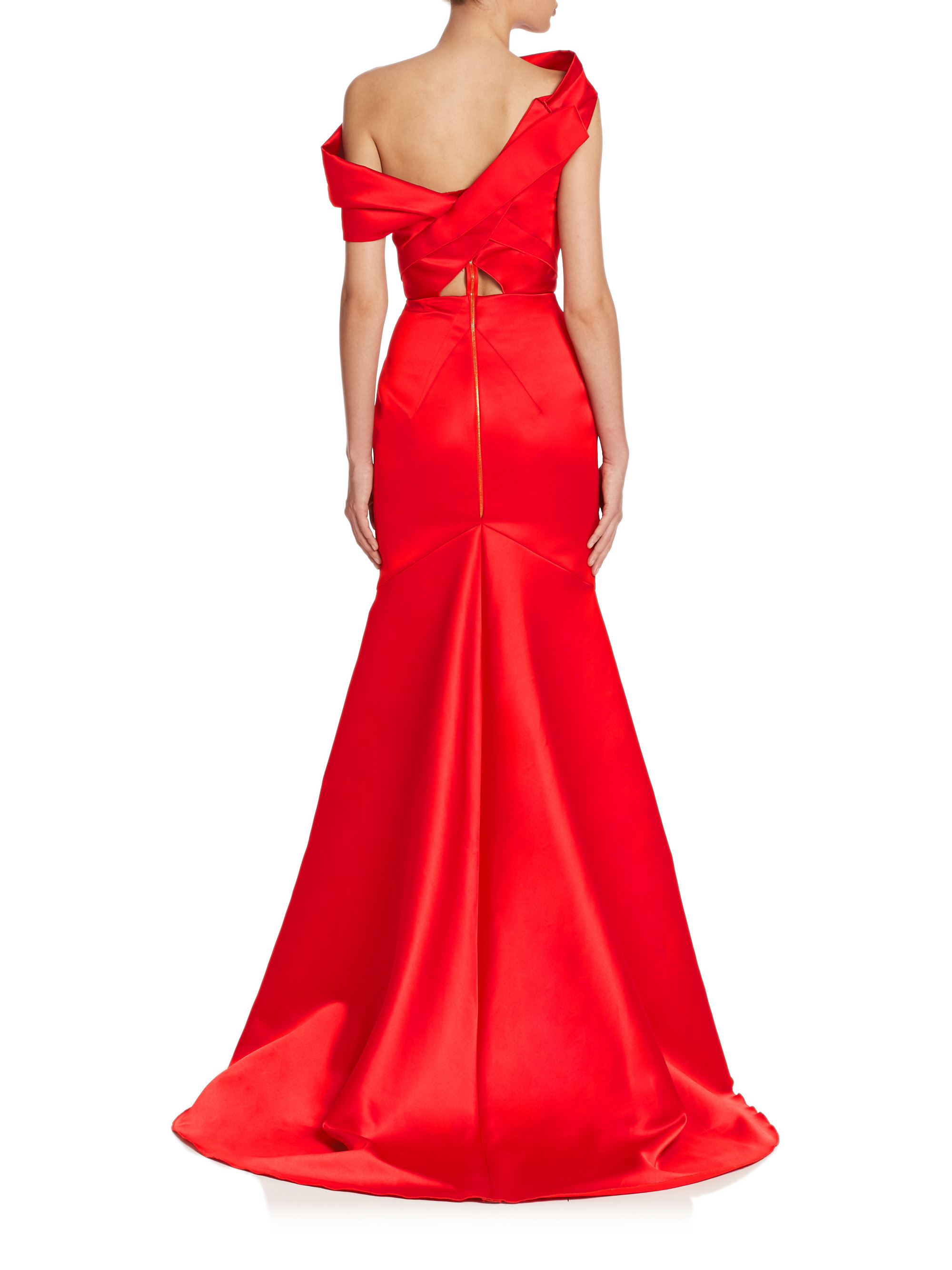 Lyst - Roland Mouret Seneca Satin Off-shoulder Gown in Red