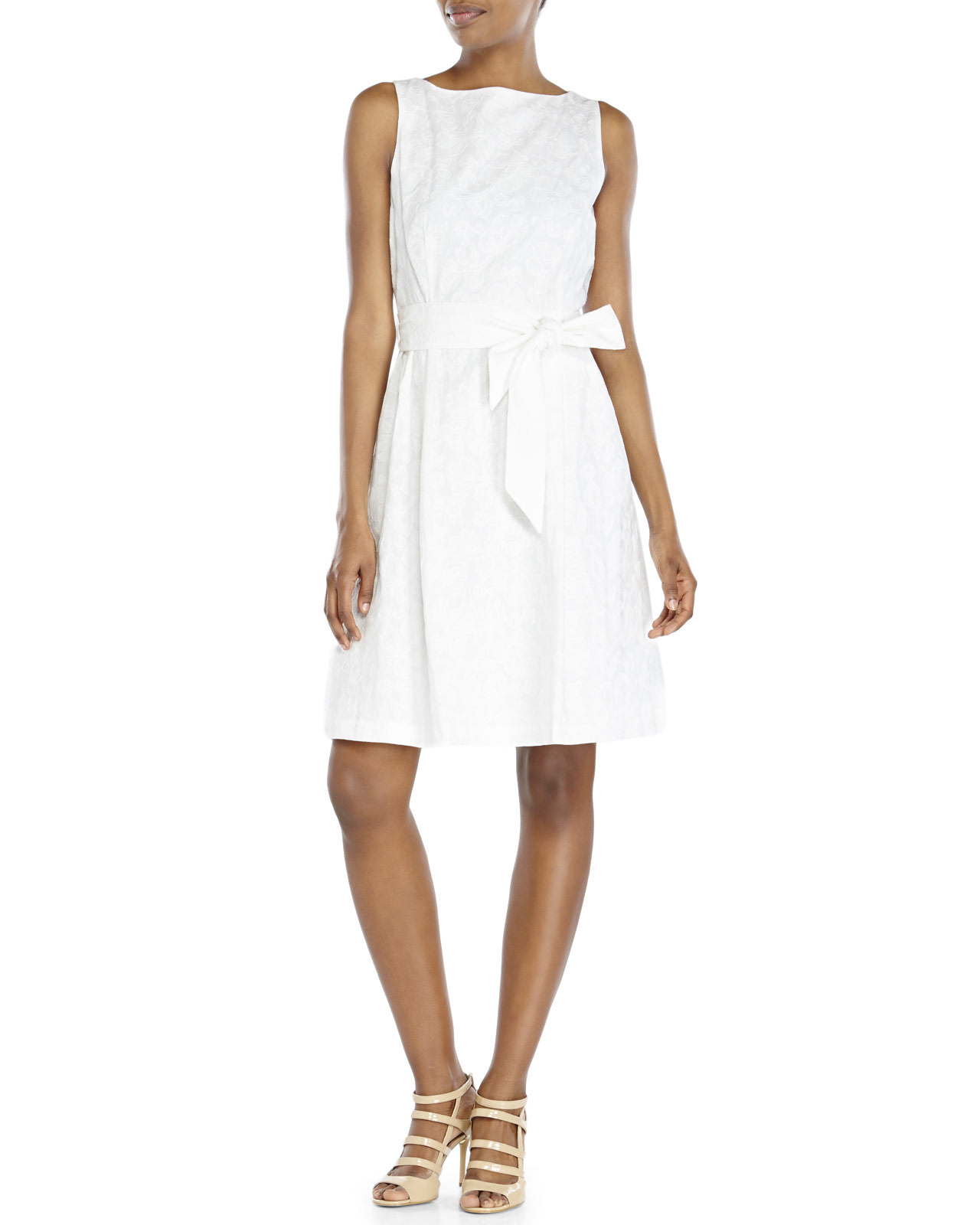 Lyst - Anne Klein Petite White Floral Belted Woven Dress in White