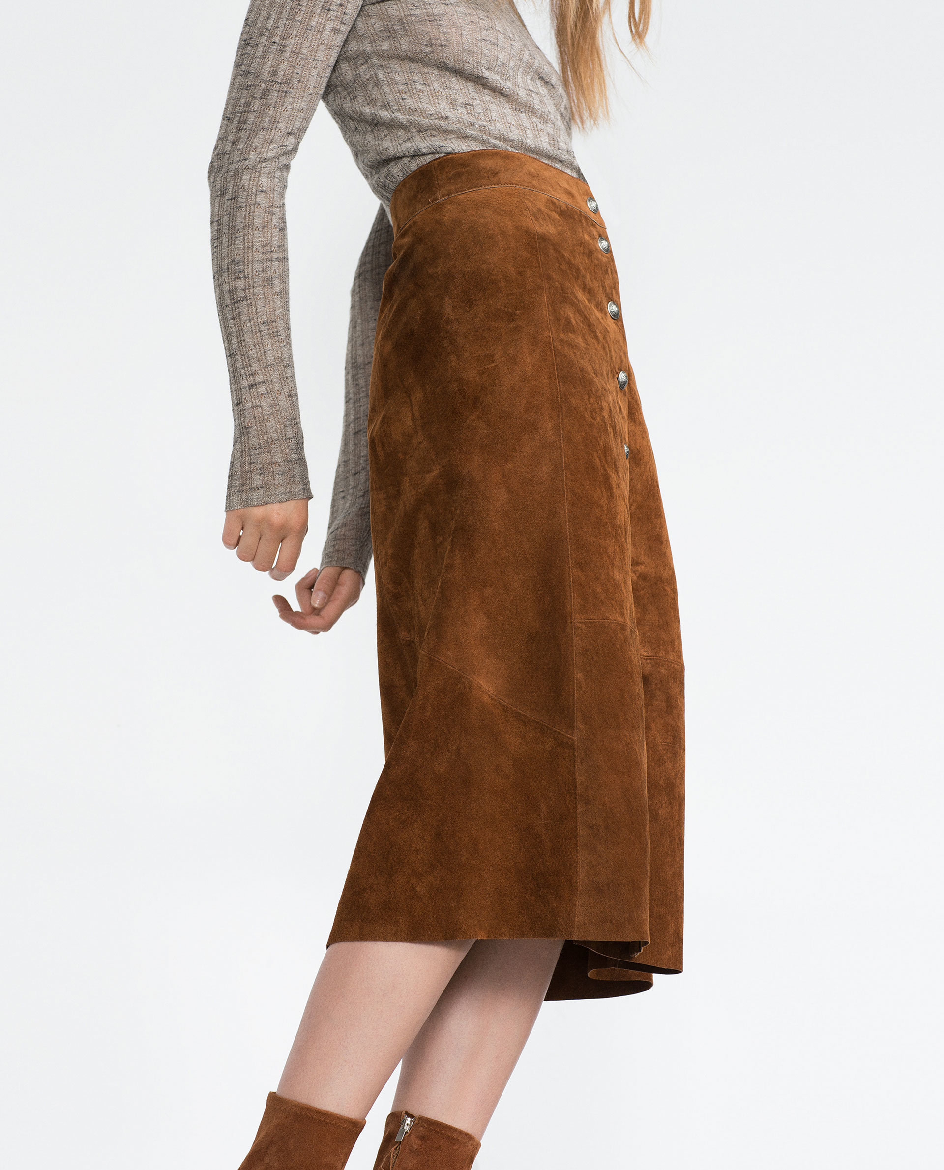 Zara Leather Skirt in Brown Lyst