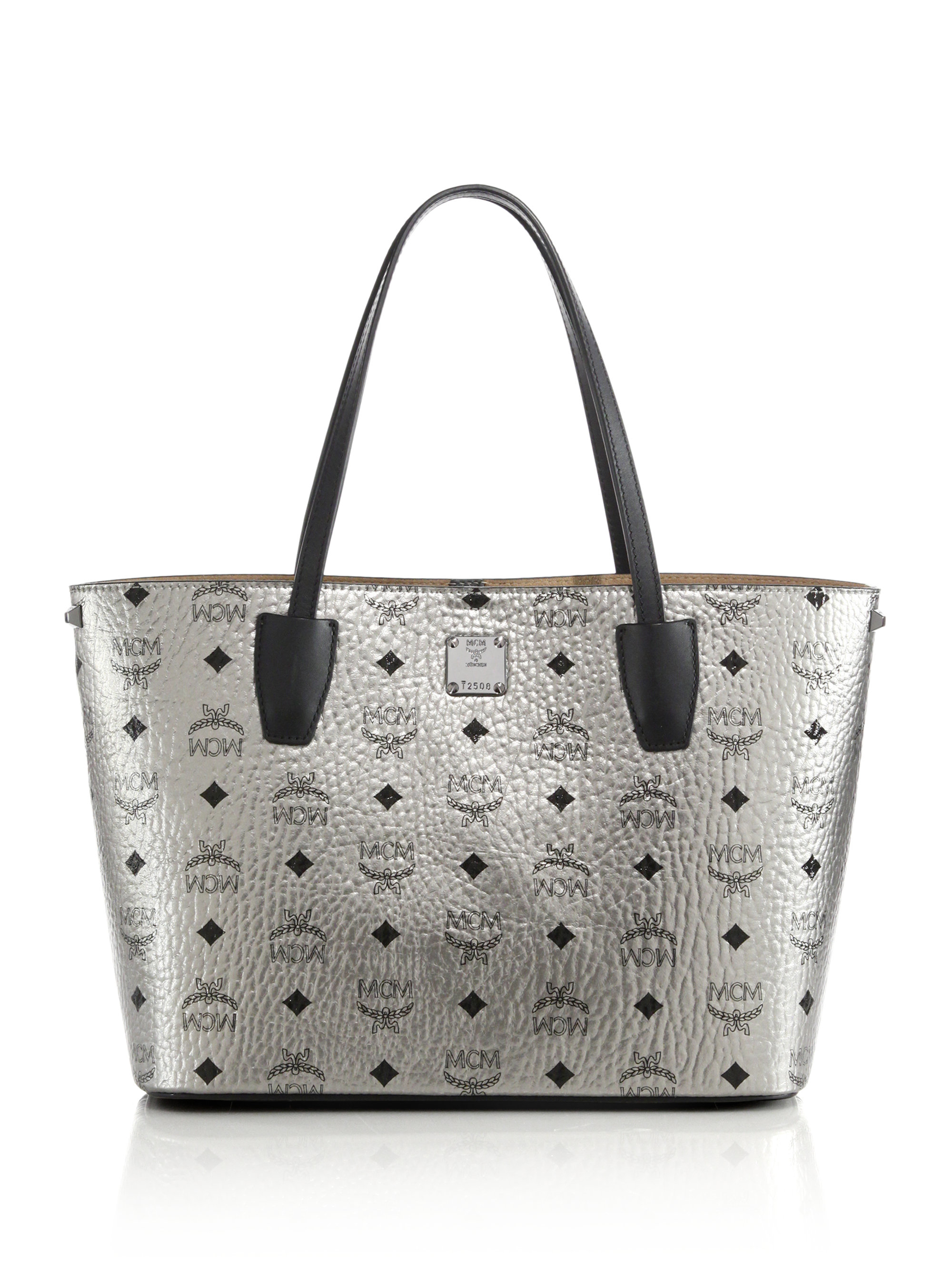 Mcm Shopper Project Visetos Small Coated Canvas Tote in Metallic | Lyst